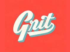 the word grit written in blue and white on a red background