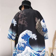 Kimono Man Japanese Yukata Men Haori Male Japanese Kimono Traditional Samurai Costume Yukatas Kimono Mens Kimono, Cardigans Crochet, Samurai Clothing, Long Kimono Cardigan, Embroidery Sashiko, Gilet Kimono, Japanese Oni, Estilo Harajuku, Amazing Embroidery