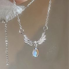 Nwt! Beautiful Silver Angel Wing Necklace With Crystal Angel Wings Necklace, Fantasy Clothes, Current Obsession, Silver Angel Wings, Angel Wing Necklace, Angel Jewelry, Wing Necklace, Fantasy Clothing, Star Fashion