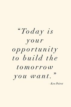 a quote that reads today is your opportunity to build the tomorrow you want