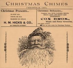 an old newspaper advertisement for christmas chimes with santa claus's beard and moustache