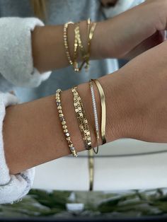 Gold Bracelet For Women Aesthetic, Indian Gold Bracelet Designs, Gold Bracelet Stack For Women, Golden Bracelet Stack, Gold Jewelry Stack Bracelet, Modern 14k Gold Bracelets For Everyday Luxury, Layered Gold Bracelets, Classic Hammered Bracelets, Modern Stackable Tennis Bracelet For Everyday