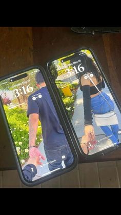 two cell phones showing the same image on them