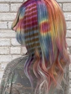 Alt Colored Hair, Rainbow Hair Aesthetic, Multicolored Hair Aesthetic, Rainbow Hair Ends Dip Dyed, Rainbow Panel Hair, Hair Inspiration Long, Cute Hair Colors, Edgy Hair