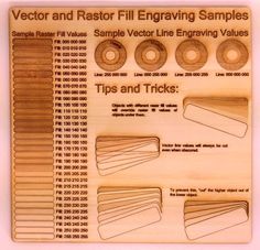 a wooden ruler with instructions for how to measure the measurements and fill engraving samples on it