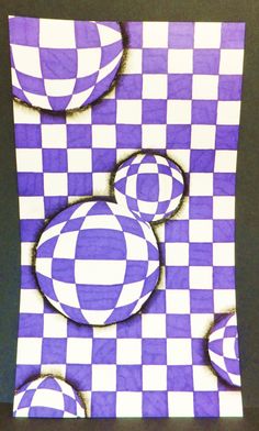 an image of purple and white checkered paper with circles in the middle, on a black background