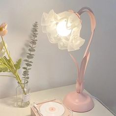 Romantic Multi-Color Lily of the Valley Flower Table Lamp for Bedside/Study Desk  vintage green, cherry blossom pink and light grey   coffee table, natural, flower Pink Lamp, Retro Table Lamps, Lily Of The Valley Flowers, Valley Flowers, Flower Table, Room Ideas Aesthetic, Flower Lamp