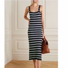 New Solid And Striped Knit Ribbed Striped Sleeveless Tank Dress Our Breton Striped Kimberly Dress Is Perfect For Every Kind Of Getaway. This Form-Fitting Midi Dress Has A Square Neckline And Dual Side Slits With Snap Buttons To Create Longer Or Shorter Slits Depending On Preference. Size: Small Color: Nautical Navy/ White Stripe Pattern Form Fitting Midi Length Snap-Through Side Slits At Seams Unlined Pull-On Styling Rib-Knitted For A Body-Hugging Fit 65% Viscose, 35% Nylon Hand Wash Cold Import Swim Essentials, Maxi Dress Coverup, Fuschia Dress, Solid And Striped, Crochet Mini Dress, Linen Maxi Dress, Striped Midi Dress, Poplin Dress, Solid & Striped