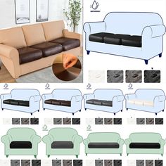 the different types of couches are shown in this image and below it's description