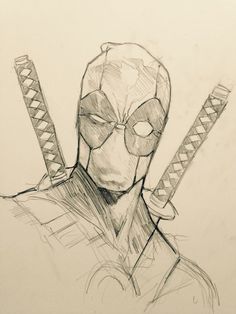 a drawing of a deadpool character with two swords in his hand and the caption reads,