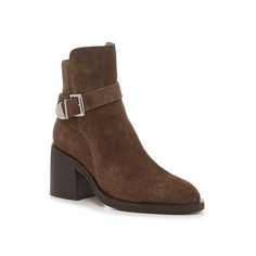 Steve Madden-Malenia Bootie Look stylish in suede! The Malenia booties from Steve Madden feature a classic short shaft silhouette. Complemented by a trendy stacked heel, a strappy accent around the ankle, and a silvertone buckle detail to elevate your looks throughout the season. Click here for Boot Measuring Guide. Suede Booties Outfit, Brown Suede Boots, Koolaburra By Ugg, Brown Booties, Hush Puppies, Look Stylish, Brown Dress, Suede Booties, Black Booties