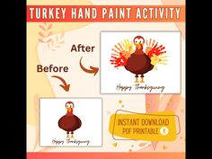 turkey hand paint activity for kids to learn how to paint with the help of an adult