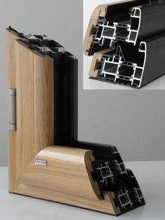 an image of a wooden door frame with metal clips attached to the side and inside