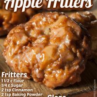 an advertisement for apple fritters on a cutting board