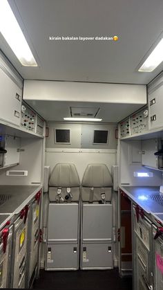 the interior of an airplane with many appliances