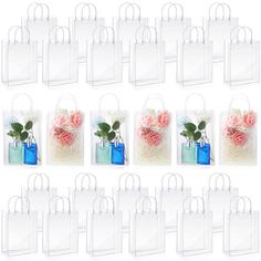 twelve bags with flowers in them are shown