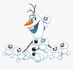 an image of a cartoon character with many smaller characters around him, including the snowman