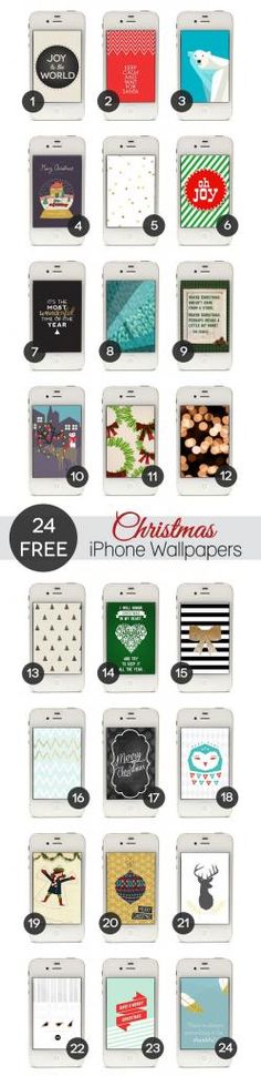 the christmas iphone wallpapers are all in different styles and colors, including red, white