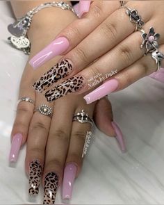 Art Designs Ideas, Leopard Print Nails, Dope Nail Designs, Print Nails, Long Square Acrylic Nails, Bling Acrylic Nails