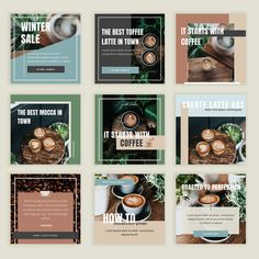 a set of brochures for coffee shops