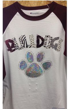 Bling 3/4 Sleeve Paw Print Custom Mascot Shirt Softball Ideas, Panther Shirts, Mascot Shirt, School Spirit Shirts, Football Gear, Spirit Shirts, Homecoming Mums, Football Mom, Team Shirts