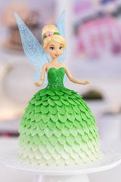 TINKERBELL Doll CAKE Tutorial - Disney Fairies Pink Birthday Cake Ideas, Doll Cake Tutorial, Barbie Themed Cake, Tinkerbell Birthday Cakes, Doll Cake Designs, Fondant Leaves, Princess Doll Cake, Barbie Doll Birthday Cake, Tinkerbell Doll