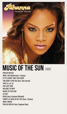 an advertisement for the music of the sun, featuring a woman's face and her name