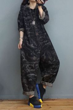 Accessory: No Overview: (1)Cotton+ Denim Fit &Sizing : Non-Stretchable #jumpsuits #coveralls #jeans #denim Arty Aesthetic Outfits, Goth Jumpsuit, Over Size Clothes, Punk Overalls, Jumpsuit Aesthetic, Coverall Outfit, Gender Fluid Fashion, Gay Fashion, Swaggy Outfits