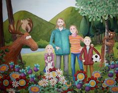 a painting of people and animals in a field