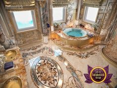 a fancy bathroom with an oval jacuzzi tub