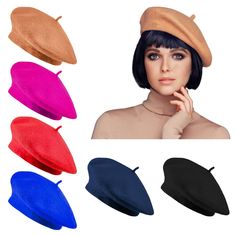 PRICES MAY VARY. ★PACKAGE: 6 pieces beret hats and 6 different color Silky Scarf for women, Including 6 colors:Black, brown, big red, royal blue, navy blue and rose red ★SIZE: Beret cap hat of outer diameter of 10.6 inches / 27 cm, and the inner diameter of the hat is 5.3 inches / 13.5cm ★COMFORTABLE MATERIAL: Womens beret hat is made of pure wool, comfortable to wear, hat is not easy to shrink or pilling ★EASY TO MATCH CLOTHES: French style beanie hats come in six colors. You can choose your fa Beret Hat Pattern, Womens Beret, Lady Hat, Beret Hats, Style Beanie, Outdoor Hat, Beret Cap, Berets Cap, Hat Wool