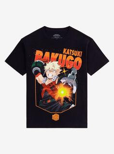 Make way for Great Explosion Murder God Dynamight! Rep your favorite hero with this tee from My Hero Academia  featuring a jumbo portrait of Bakugo in his hero costume and the MHA emblem at the bottom.100% cottonWash cold; dry lowImportedListed in men'sunisex sizes Bakugou's Skull Shirt, My Hero Academy Logo, Mha Merch Clothes, Bakugo Clothes, Mha Outfit Ideas, Mha Merch, Dory Finding Nemo, My Hero Academia Merchandise, Blair Witch Project