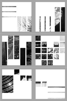 black and white photo collages with trees in the background, including several different lines