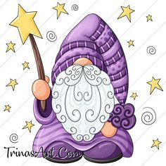 an image of a wizard gnome with stars around him and holding a wand in his hand