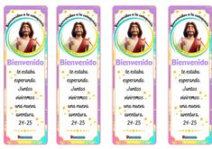 three bookmarks with jesus on them and the words in spanish are also available for purchase