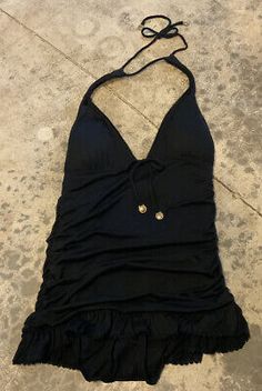 Juicy Couture Beach Royalty M Black Jersey Halter One Piece Swimsuit Dress | eBay Swim Suit Dress, Cute Black Swimsuit, Juicy Couture Swimsuit, Grunge Swimwear, Grunge Swimsuit, 2000s Swimsuit, Y2k Vintage, Goth Swimsuit, Sinful Clothing