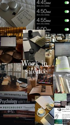 a collage of photos with words and pictures on them that say work in science