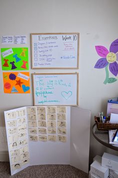 a bulletin board with writing and pictures on it