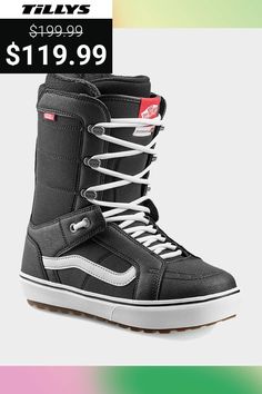 Vans Hi-Standard Og Snowboard Boots. The Hi-Standard Og Is The Best-Selling Vans Boot Of All Time, And Continues To Be The Standard-Bearer For Classic Style And Modern Performance. The Comfort And Familiar Feel Of A Traditional Lace-Up Closure Gains Additional Support From Key Features Like Our Instep Lace Lockout And Internal Web Harness. The Hi-Standard Og Also Includes V1 Ultracush Liners For Simple Comfort That Optimizes Performance, Single-Density V1 Popcush Footbeds For Impact Cushioning W Vans Boots, Mens Snowboard, Vans Hi, Womens Snowboard, Snowboarding Men, Vans Style, Snowboard Boots, Air Jordan Sneaker, Winter Boot