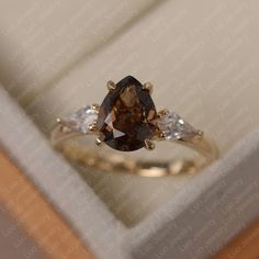 Smoky Quartz Engagement Ring, Brown Engagement Rings, Victorian Style Rings, Original Engagement Rings, Smoky Quartz Ring, Yellow Gold Engagement Ring, Brown Stone, Vintage Style Rings, Engagement Ring For Women