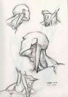 sketches of different shapes and sizes of the human head, neck, and arm in various positions