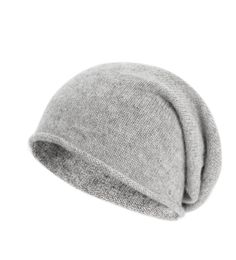 a gray beanie is shown against a white background