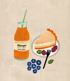 a painting of a plate with food and a jar of margar next to it