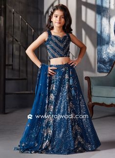 Designer Blue Party Wear Sequins Embroidered Choli Suit...