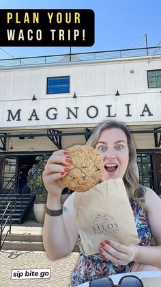 Magnolia Store Front with Waco Trip Planning text overlay and Jenna Passaro travel blogger of Sip Bite Go Cream Cupcakes