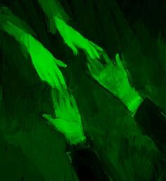 a painting of two hands reaching out towards each other