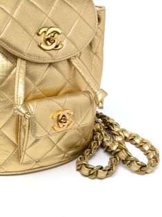 CHANEL Pre-Owned 1992 Duma diamond-quilted Backpack - Farfetch Gold Leather Backpack, Gold Luxury Backpack, Gold Quilted Travel Bag, Classic Quilted Gold Bag, Designer Quilted Gold Bags, Classic Gold Quilted Bag, Luxury Quilted Gold Bag, Luxury Gold Quilted Bag, Chanel Vintage Duma Backpack