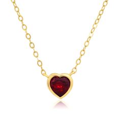 PRICES MAY VARY. REAL 14K GOLD - Timeless created ruby heart pendant necklace crafted in 14K yellow gold and stamped with “14k”. 14k gold will not oxidize or discolor. Wear this necklace every day, everywhere! DETAILS – This small bezel set heart shape pendant necklace is crafted with a dainty 5mm gemstone attached to a 18 inch cable chain. The chain also has an option to be worn at 16 inches. This lightweight necklaces weights just under 1 gram. STYLE & DESIGN - Add a subtle pop of color with t Ruby Heart Pendant, February Birthstone Necklace, Ruby Heart, Heart Shaped Pendant Necklace, Necklace Craft, Heart Gemstone, Heart Shape Pendant, Fine Jewelry Collection, February Birth Stone