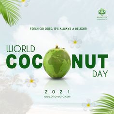 a green apple with the words world coconut day