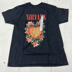 Nirvana Black Heart Flower Graphic Short Sleeve T-Shirt Adult Size Large New Spencer’s New Condition Please See All Pictures Ls 164/23 S7 Jh 7 Faces Band, Nirvana Shirt, Heart Flower, Yellow T Shirt, Flower Graphic, Concert Tshirts, Tour Shirt, Black Heart, Flower Heart